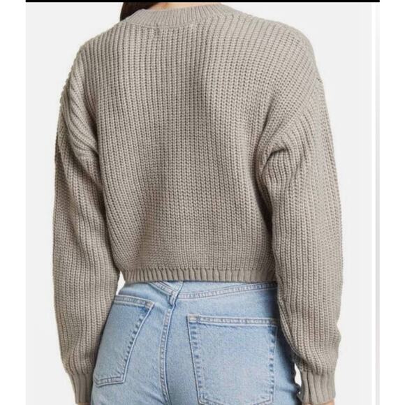 ELODIE GREY CHUNKY KNIT CROPPED CREW NECK SWEATER - XS - Picture 2 of 7